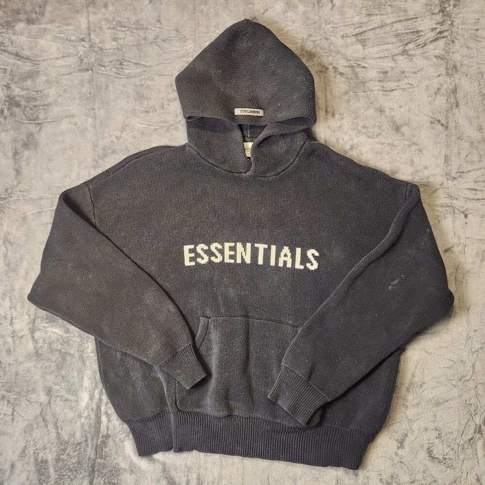 Fear of God Essentials Knit Hoodie - Charcoal/Black - Size Large (FLAWED)